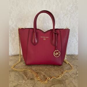 MICHAEL KORS cranberry hard pebble leather crossbody Small satchel tote